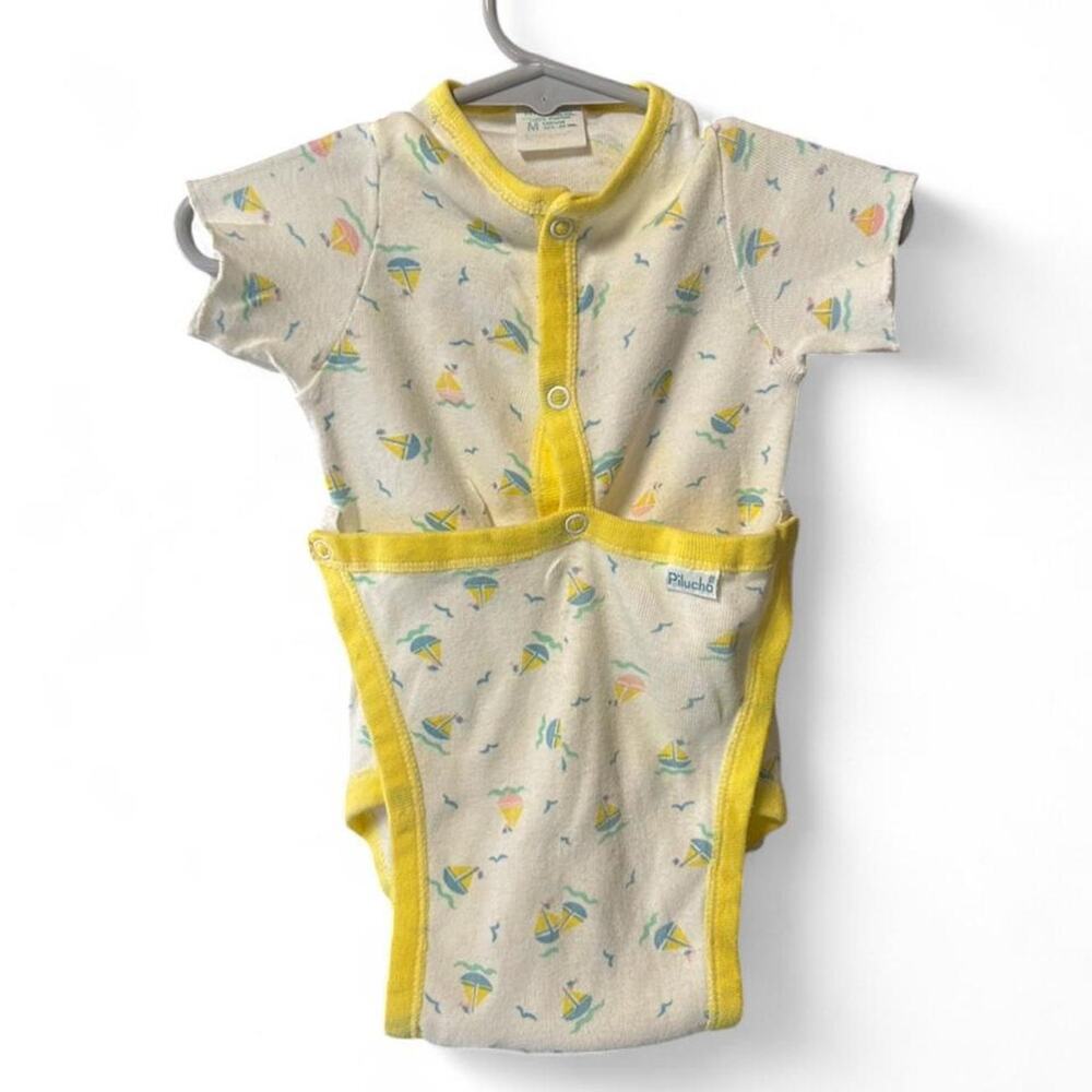Vintage 80s 3-6 months nautical sailboat one piece baby romper
